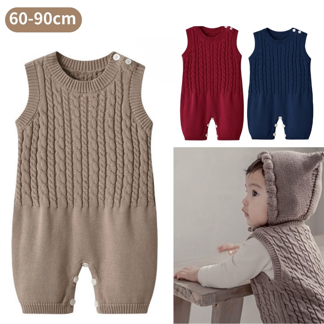 ベビー服 男の子 女の子 かわいい おしゃれ ニット ロンパース カバーオール コットン 綿 赤ちゃん 赤ちゃん服 秋 冬 ベビー ベビー服 ブラウン 赤 レッド ネイビー 青 ニット シンプル ナチュラル 出産祝い ラッピング 60 70 80 90のサムネイル