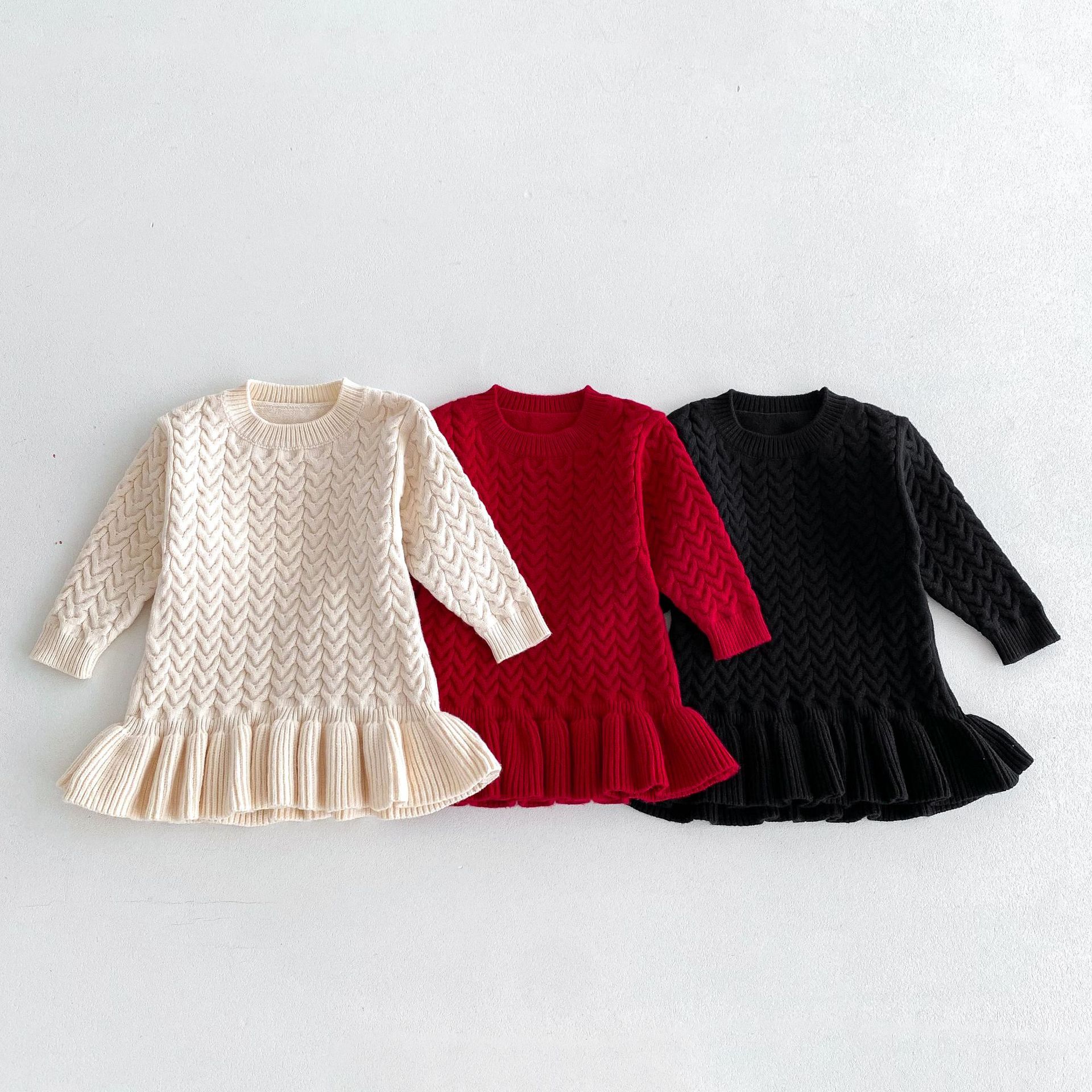 Rakuten - ワンピース 女の子 子供服 ベビー服 ベビー キッズ 子ども 冬 長袖 あったか セーター シンプル おしゃれ かわいい キッズワンピ 通園 通学 姉妹お揃い 姉妹リンク 80 90 100 110 120 130 レッド 赤 白 ホワイト ブラック 黒 冠婚葬祭 法事