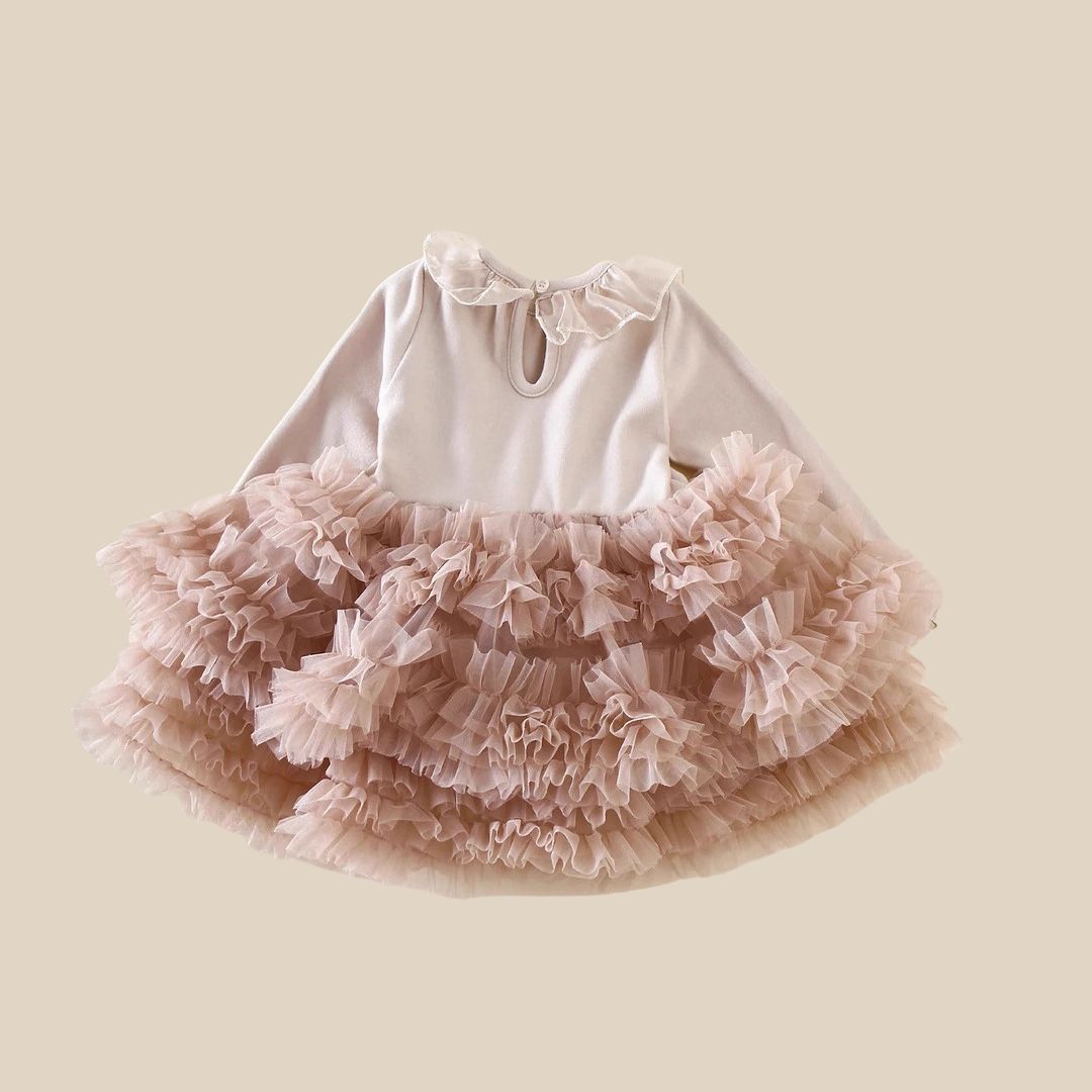 ベビードレス 女の子 ワンピース 長袖 結婚式 ピンク ベージュ 秋 冬 春 フリル プリンセス お呼ばれ チュール お祝い 撮影 誕生日 お出かけ 秋冬 かわいい おしゃれ 撮影 ベビー ベビー服 女の子 赤ちゃん 赤ちゃん服 服 70 80 90 100 110 2