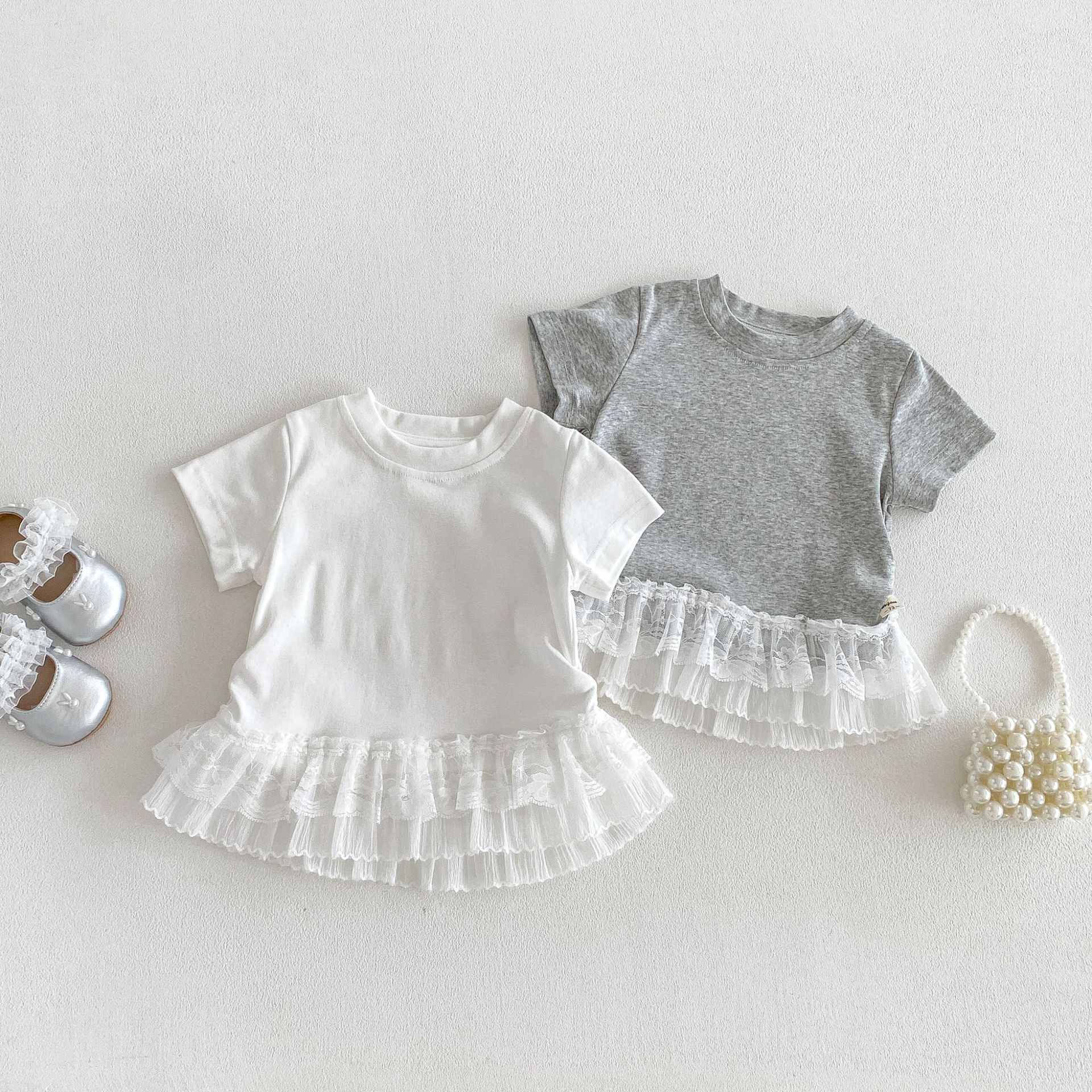 ベビー服女の子半袖Tシャツレースフ...