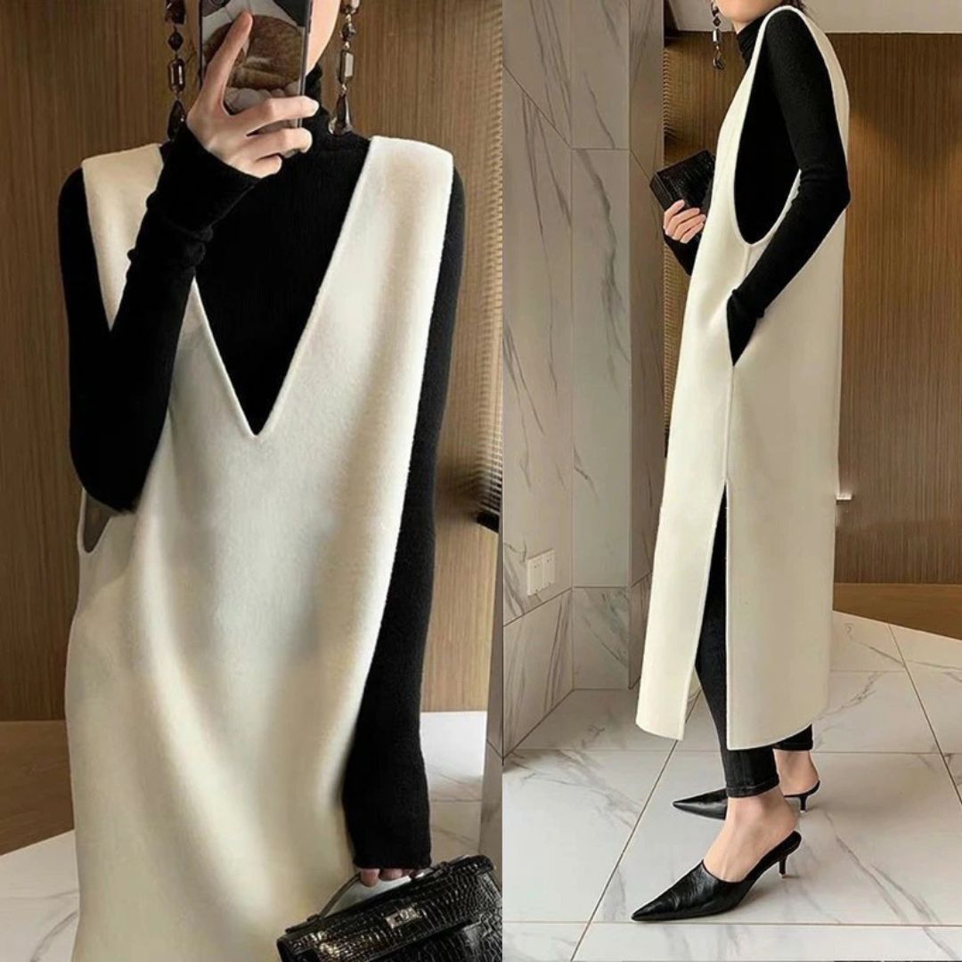 Rakuten - 【1000円クーポン】ワンピース おしゃれ かわいい ジレ ベスト ロング ワンピース ロングワンピース マキシワンピース 体型カバー スカート Vネック 大人 きれいめ ロングスカート ノースリーブ ロング マキシ ロング丈 シンプル 上品 レディース