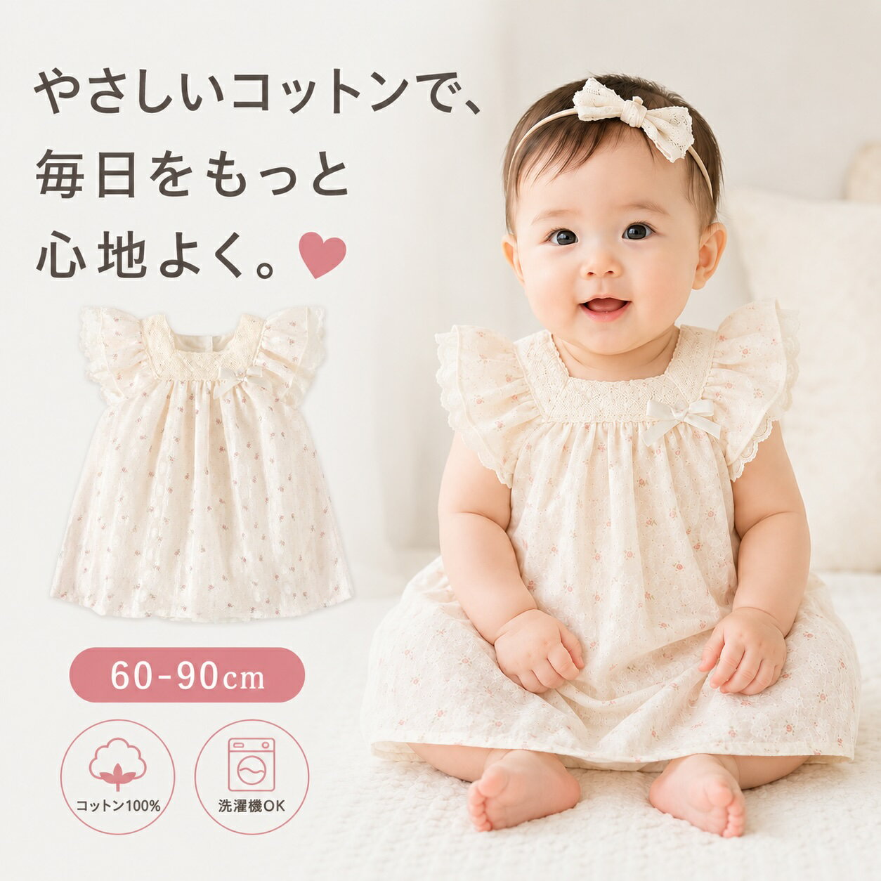 Rakuten - 【1000円クーポン】ワンピース ロンパース 女の子 ベビー ベビー服 赤ちゃん 赤ちゃん服 コットン 綿100% 花柄 フリル レース ワンピース風 おしゃれ かわいい ナチュラル 韓国 子供服 出産祝い 新生児 夏 春 ギフト 普段着 お出かけ 記念日 誕生日 保育園 60 70 80 90