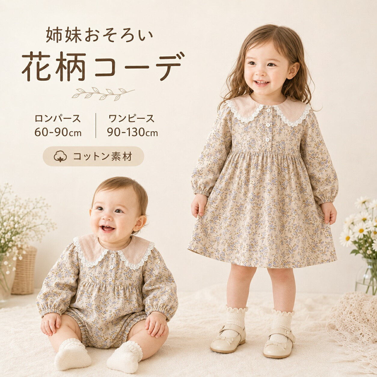 楽天市場】姉妹 お揃い ロンパース（柄花・植物）の通販