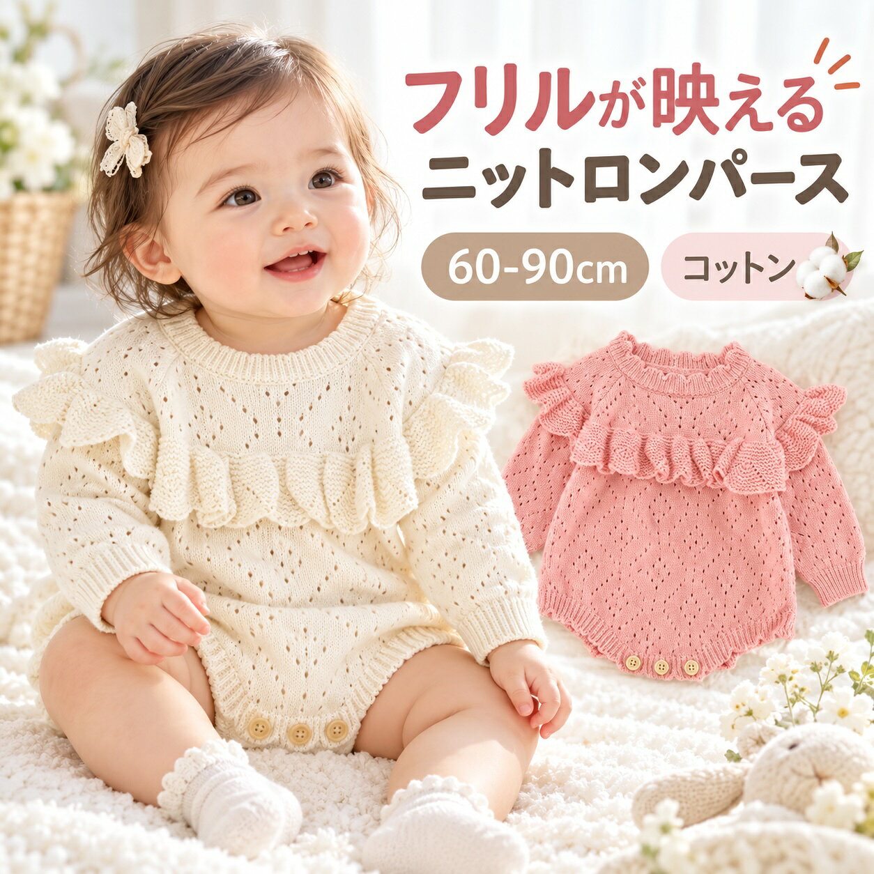 【Kalinka】フリル付きニットロンパース（18-24m） Kalinka】フリル付きニットロンパース（18-24m） kalinka ロンパース