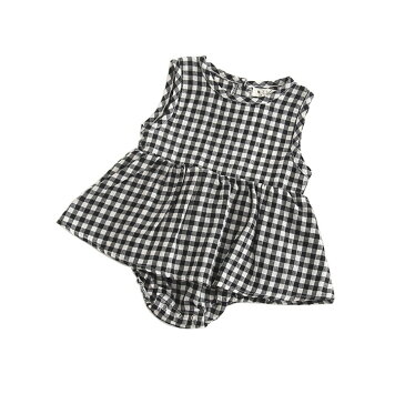 ロンパース 女の子 半袖 チェック ベビー服 ワンピース 夏 ブラック レッド 赤 黒 60 70 80 90 子ども服 子供服