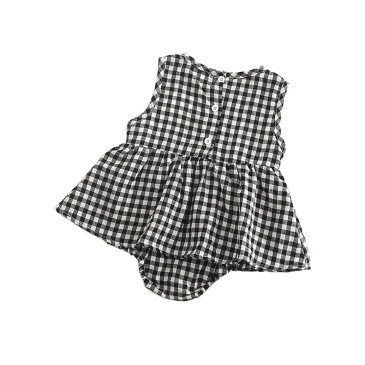 ロンパース 女の子 半袖 チェック ベビー服 ワンピース 夏 ブラック レッド 赤 黒 60 70 80 90 子ども服 子供服