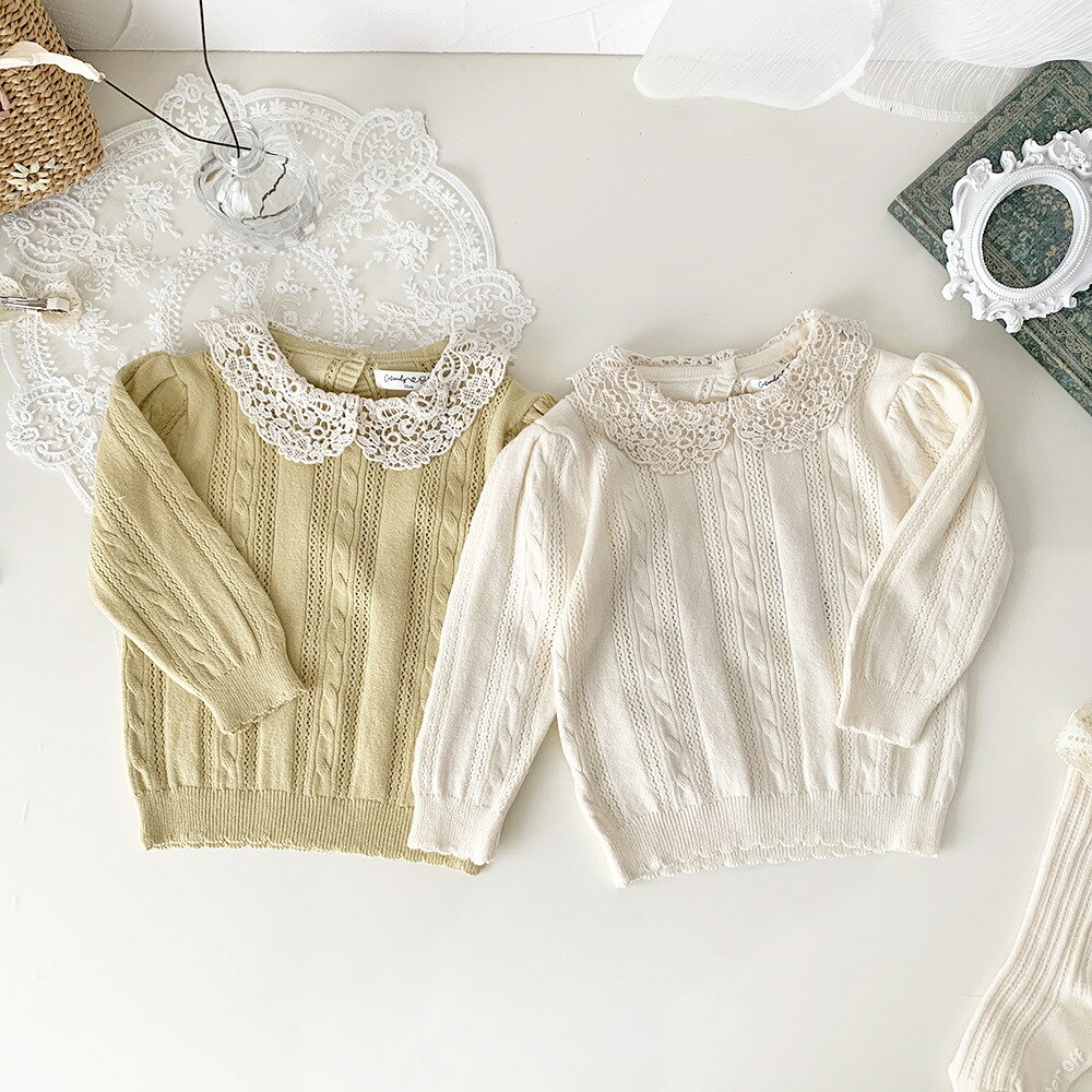 トップス 長袖 女の子 セーター ベビー 赤ちゃん ベビー服 春 冬 秋 秋冬 子供服 えり付き えり キッズ ジュニア 子ども かわいい くすみカラー おしゃれ イエロー ホワイト 白 黄 小学生 通学 通園 幼稚園 保育園 70 80 90 100 110 germey-10001173 海外子供服セレクトショップGermey サンプル画像2