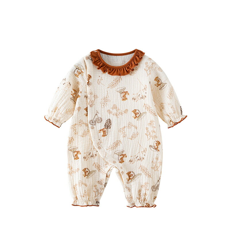 ロンパース 長袖 前びらき 女の子 男の子 コットン カバーオール ベビーロンパース 赤ちゃん 服 ベビー ベビー服 赤ちゃん服 子供服 双子 海外 かわいい 可愛い おしゃれ ベージュ 秋 春 コットン 綿 ベージュ おすすめ 出産祝い 60cm 70cm 80cm