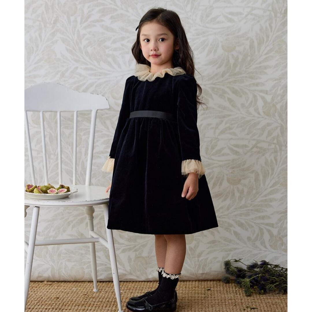 キッズ ワンピース 冠婚葬祭 礼服ベビー 赤ちゃん 卒園式 長袖 ブラック 黒 入園式 結婚式 フォーマル えり付き ジュニア 小学生 子ども 子供 子供服 子ども服 シンプル 春 秋 冬 上品 おしゃれ かわいい 80 90 100 110 120 130 140
