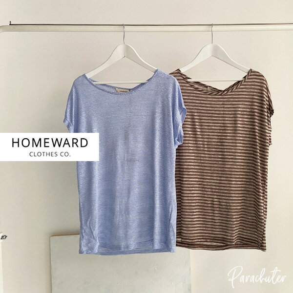 乐天商城 - 【HOMEWARD CLOTHES】ホームワード リネンレーヨン　ボーダーTシャツ フレンチスリーブ イタリア 海外 インポート カジュアル セレクトショップ パラシューター 30代 40代 50代 60代 正規取扱店 オンラインショップ