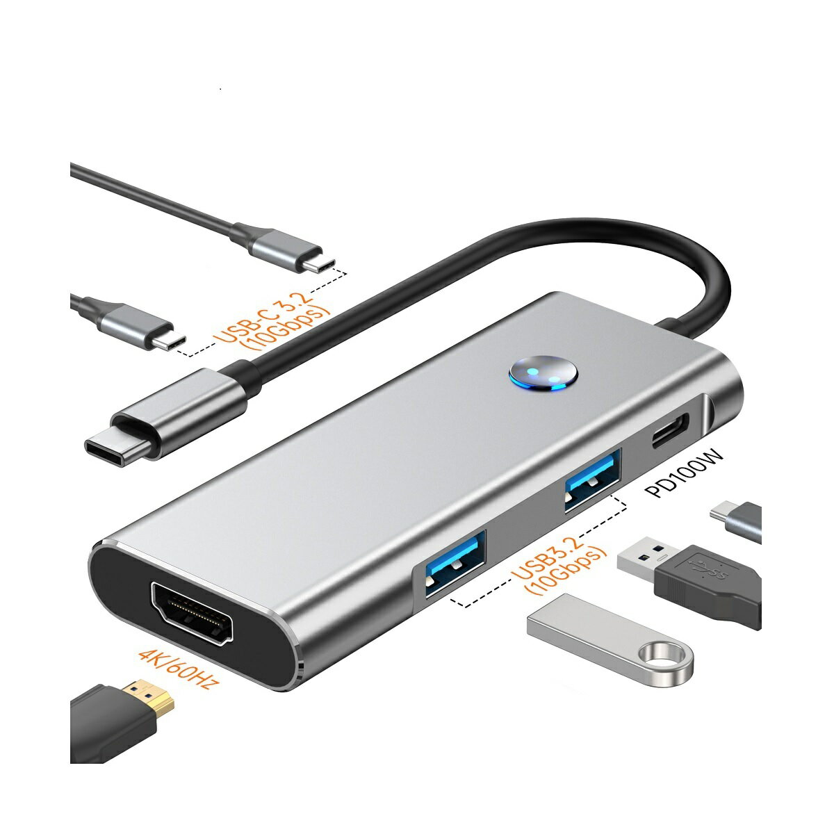 6in1 USB3.2 Type C ハブ 持ち運び便利 在宅勤務 usbハブ 国内1年保証 変換アダプター