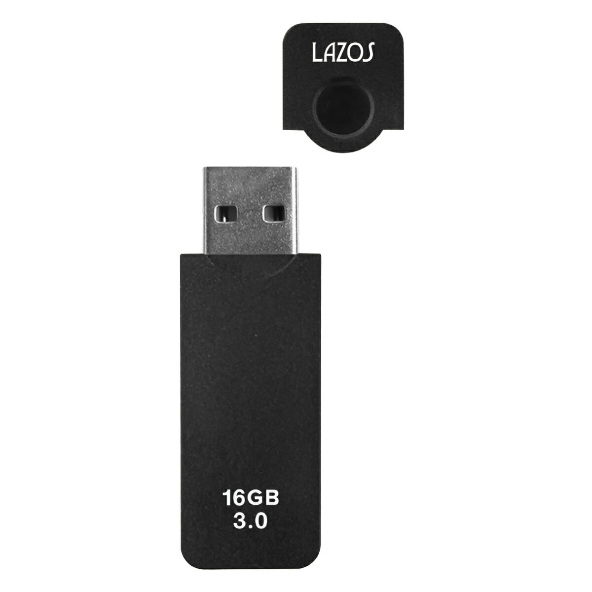 Lazos L-US16-CPB USB フラッシュメモリ 16GB キャップ式 キャップUSB USBメモリ USBフラッシュメモリ メモリ USB3.0 データ保管 写真 データ転送ブラック 黒 キャップ式USB