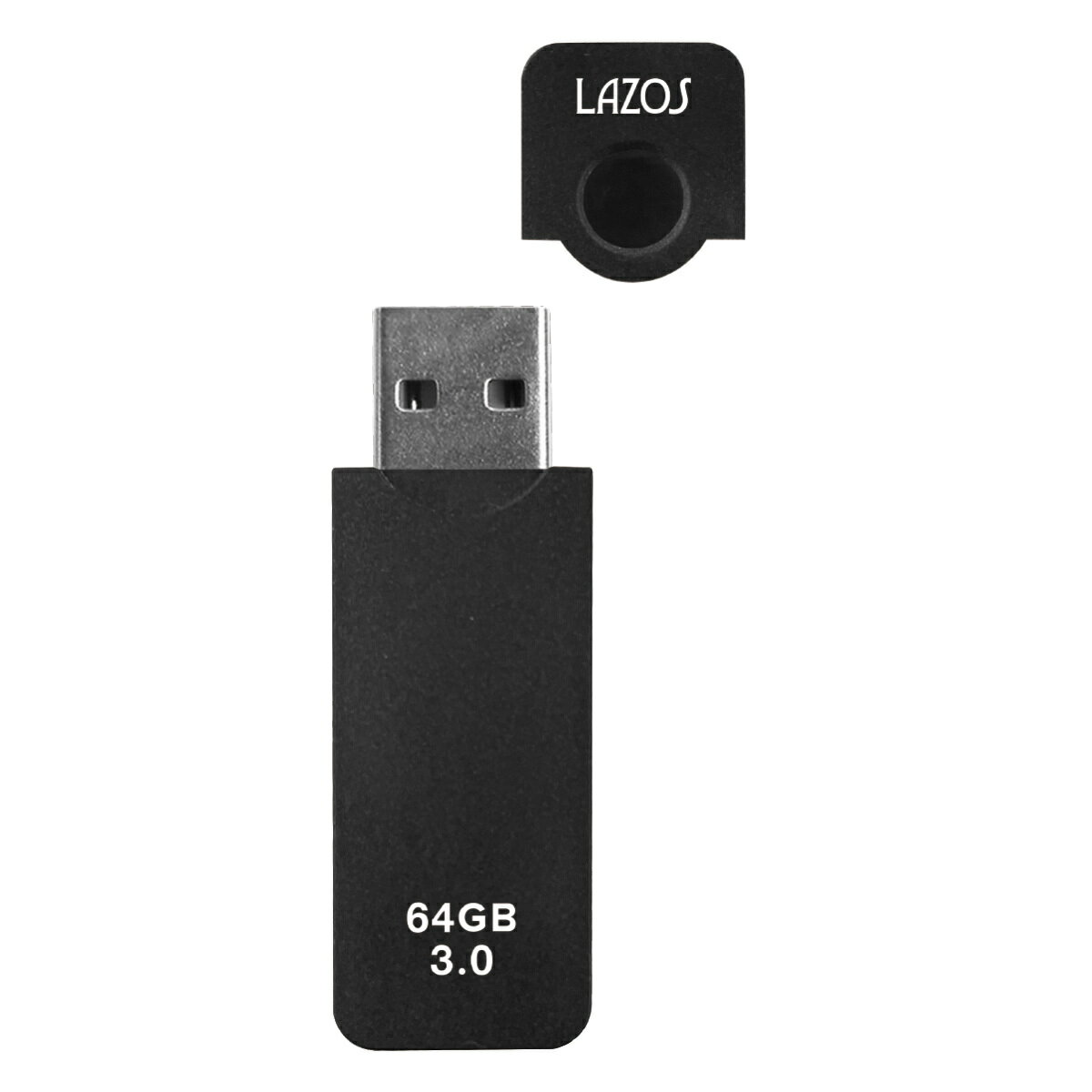 Lazos L-US64-CPB USB フラッシュメモリ 64GB キャップ式 キャップUSB USBメモリ USBフラッシュメモリ メモリ USB3.0 データ保管 写真 データ転送　ブラック 黒 キャップ式USB