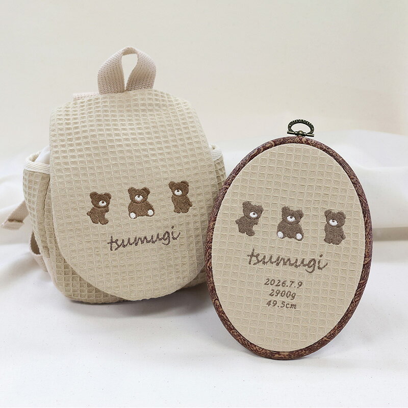 命名書　刺繍　おしゃれ　かわいい　くま刺繍　　【little bear 刺繍命名書】お七...