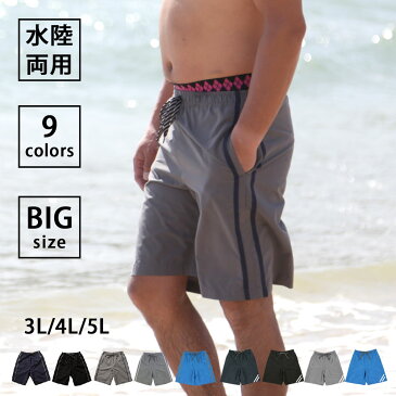 【限定SALE価格】 水着 大きいサイズ メンズ 無地 サーフパンツ 男性水着 インナー (裏地) 付き 黒 ブラック ネイビー グレー 4L 5L ns-o2580-04finalm