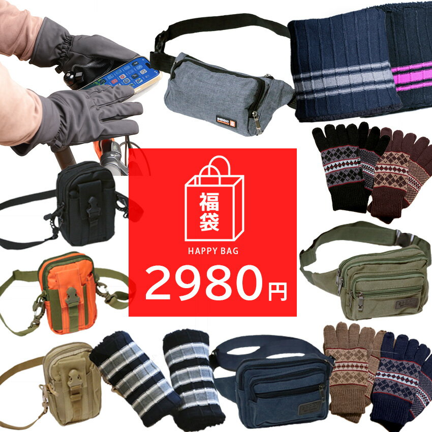 メンズ ニット手袋 ネックウォーマー ナイロン手袋 ミニ ショルダー バッグ ウエスト ポーチ 4点セット 福袋 冬 2026 ns-fkb-m10