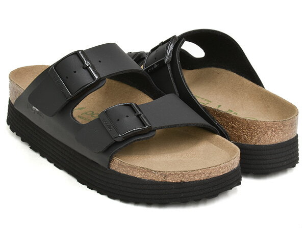 BIRKENSTOCK ARIZONA PLATFORM VEGAN【ビルケンシュトック アリゾナ プラットフォーム ヴィーガン ビーガン】【パピリオ PAPILLIO サンダル 厚底 ストラップ スライド ビルケン ナロー 細幅 ビルコフロー ブラック 黒】BLACK / BIRKO-FLOR