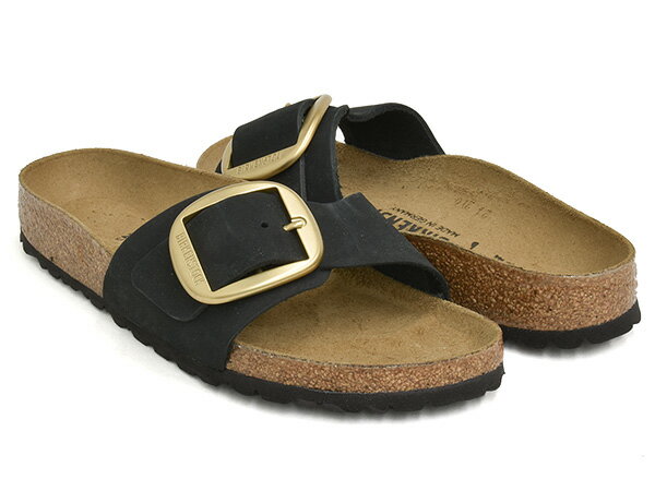 BIRKENSTOCK MADRID BIG BUCKLE【ビルケンシュトック マドリッド ビッグ バックル】【サンダル ストラップ スライド ビルケン ナロー 細幅 ヌバックレザー ブラック 黒 ゴールド】BLACK / NUBUCK LEATHER