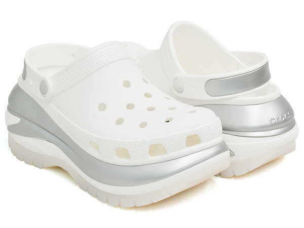 crocs MEGA CRUSH METALLIC CLOG【クロックス メガ クラッシュ メタリック クロッグ】【厚底 サンダル ウィメンズ レディース メンズ ユニセックス 女性 男性 限定 ホワイト シルバー】WHITE / SILVER