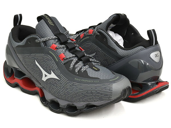 Rakuten - MIZUNO WAVE PROPHECY 13.2【ミズノ ウエーブ プロフェシー サーティーン ポイント ツー ウェーブ】【ランニング シューズ メンズ 紳士 男性 ダークグレー シルバー レッド】QUIET SHADE / SILVER / BARBADOS CHERRY