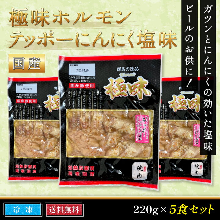【国産】極味ホルモン テッポーにんにく塩味200g・5食セット