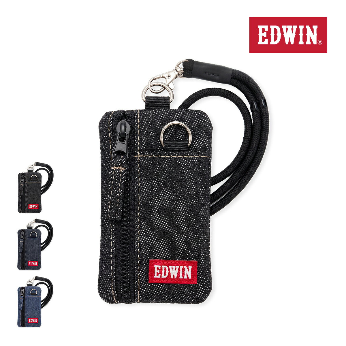 ジーンズでお馴染みの人気ブランド【EDWIN】から、コインケースとパスケースをひとつにまとめた、コンパクトで使いやすいマルチケースが登場。 小銭やカードはもちろん、鍵などの小物も収納できる実用的な設計です。 ネックストラップ付きで持ち歩きやすく、通勤・通学やお出かけなど幅広いシーンで活躍。 デニム素材にEDWINの織ネームをあしらい、カジュアルな中にもブランドらしいアクセントをプラスしています。 ■素材：コットン、ポリエステル ■サイズ：横7×縦11.5(cm) ■重さ：約40g（付属品有：約60g） ・モニターの発色により実際と異なる場合があります ・この商品は当店他店舗でも販売しております。在庫数の更新は随時行っておりますが、お買い上げいただいた商品が、品切れになってしまうこともございます。その場合、お客様には必ず連絡をいたしますが、万が一入荷予定がない場合は、キャンセルさせていただく場合もございますことをあらかじめご了承ください。