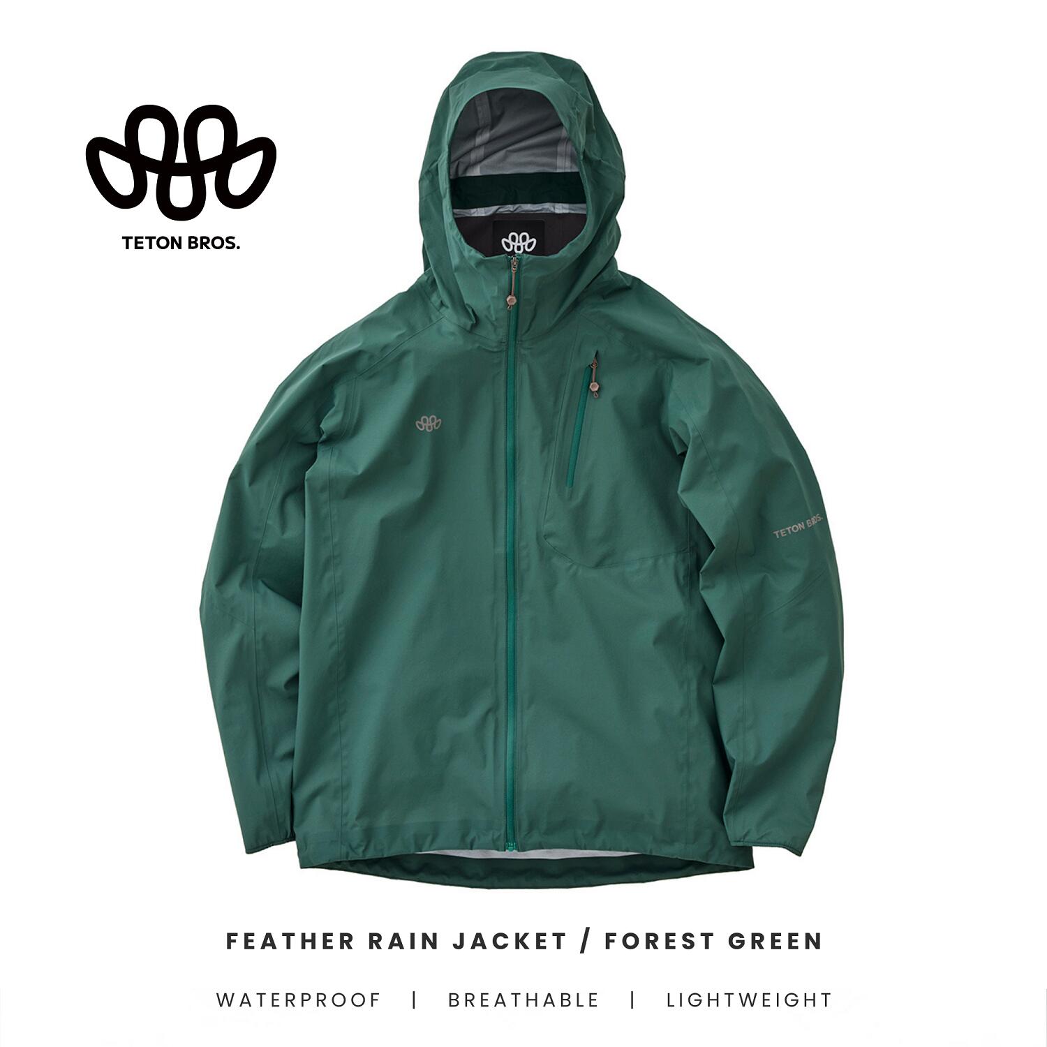 TETON BROS FEATHER RAIN JACKET FOREST GREEN TB261-01M レインジャケット 防水 透湿 20000mm 軽量 フェザーレインジャケット ティートンブロス