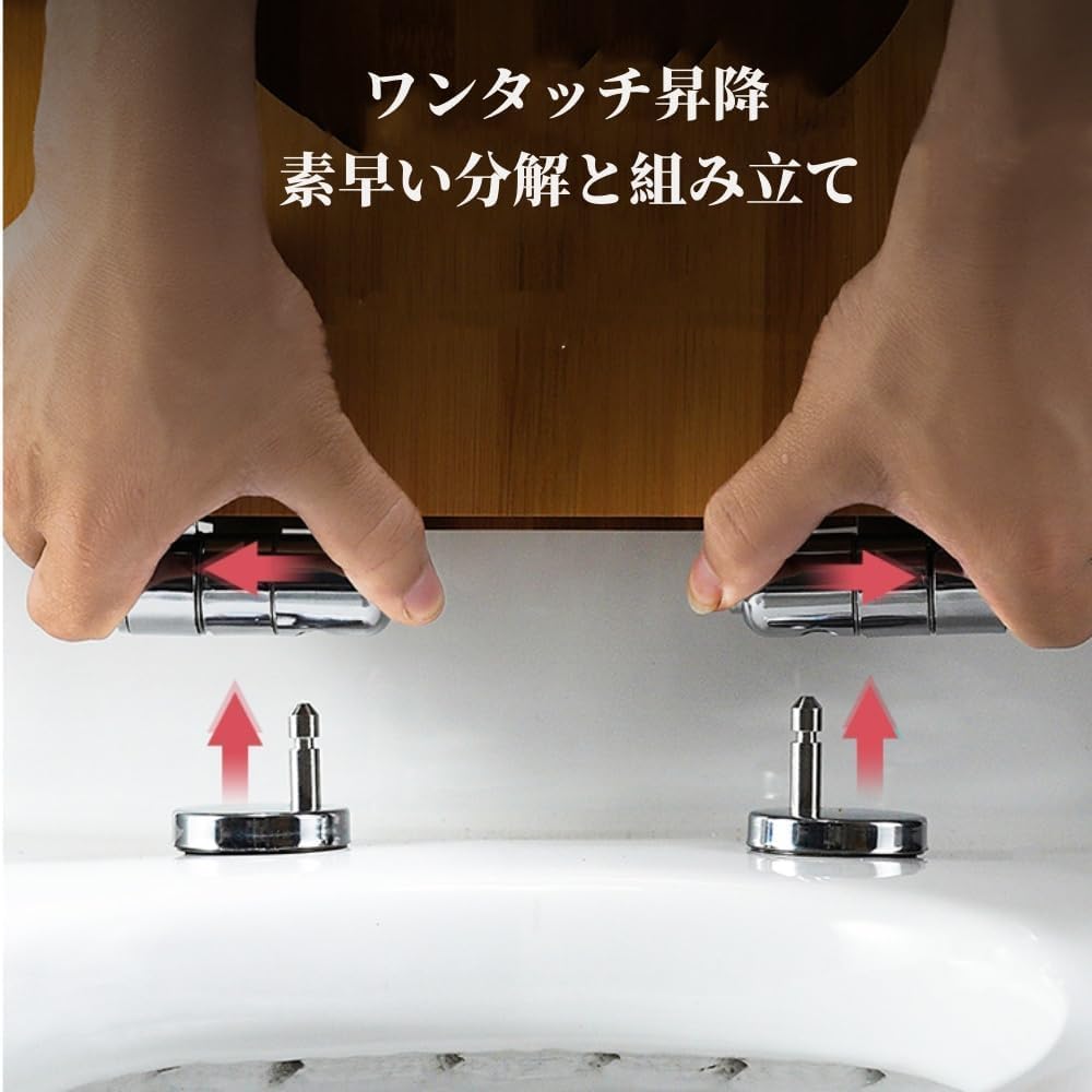 GFオンライン楽天市場店の便座 木製便座 ゆっくり閉じる 簡単取付 洋式トイレ お手入れが簡単 冬暖かいと夏にクール ステンレス鋼のヒンジ U｜アングル2