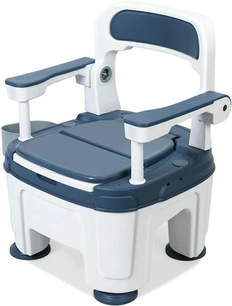用トイレ ポータブルトイレ 用 簡易トイレ 2段階高さ調節 手すり付き 両側収納付き 非常用トイレ トイレ椅子 組立簡単