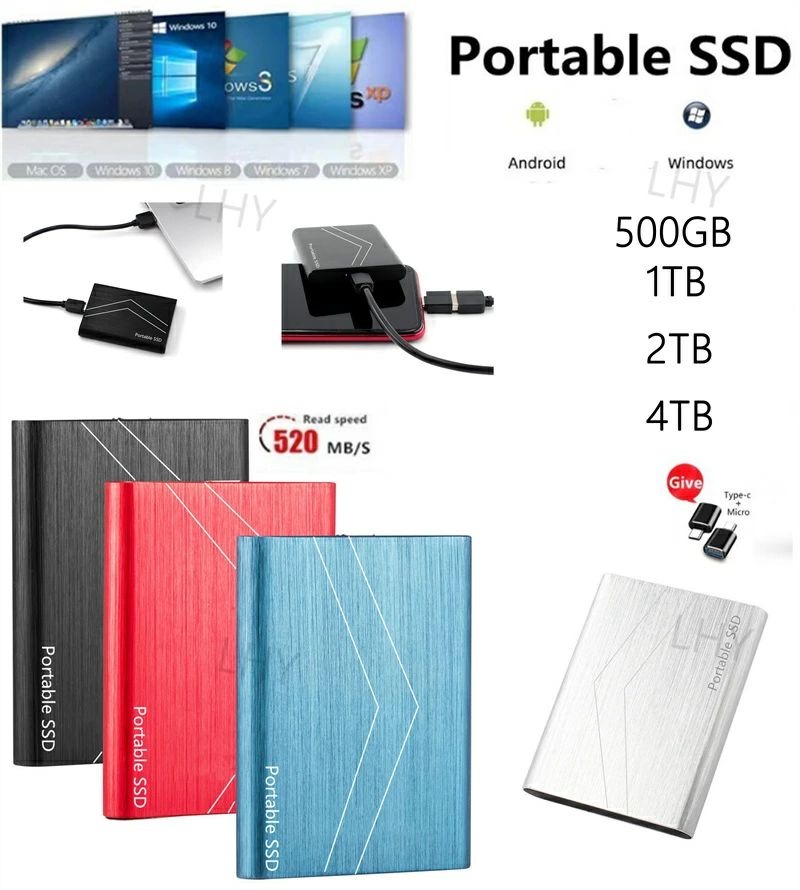 SSD 1TB 外付 ポータブルSSD 外付けハードディス USB A C両対応 500GB 超薄型ポータブル ハードディスク 2TB USB3点1 C 対応 スマホ互換可 耐衝撃