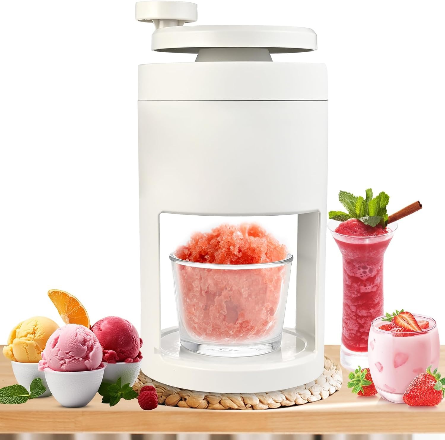 かき氷器 手動 滑り止めハンドル 製氷カップ付き バラ氷対応 ふわふわ とろ雪 かき氷機 かわいい 小型 おしゃれ シンプル 業務用 家庭用 アウトドア キャンプ 夏物
