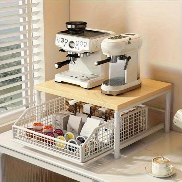 @整理棚 家庭用 耐久性 頑丈な ハードウッド メタル 2段 収納棚 電源不要 ブラック ホワイト デザイン コーヒーメーカー 調理器具 スパイス 引き出し ワイヤーバスケット モダン シンプル gfonline-10015919 GFオンライン楽天市場店 サンプル画像2