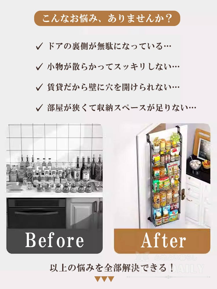 ドア掛け収納ラック ドア掛け収納 吊り下げ式 位置調整 省スペース たっぷり収納 ...