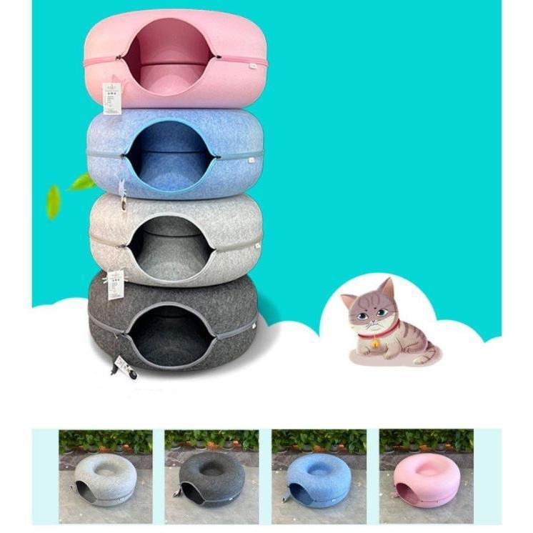 ドーナツ型 キャットトンネル 洗える フエルト製 ペットベッド ドーム型 猫 キャッ...