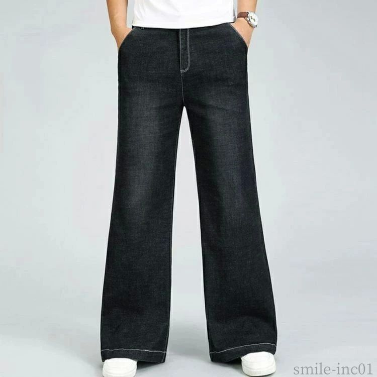 ストレッチ ワイドパンツ デニム ワイド バギーパンツ メンズ ストレートパンツ ロング丈 ジーンズ 大きいサイズ