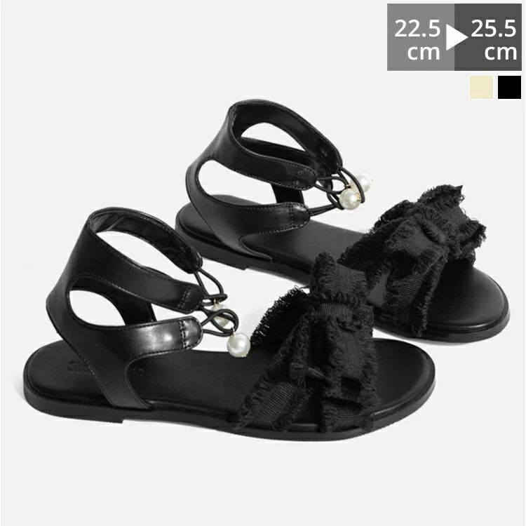 アンクル 低反発 黒 ブラック ベージュ 脱げない タッセル パール リボン レディース ストラップ アンクル フラット 歩きやすい