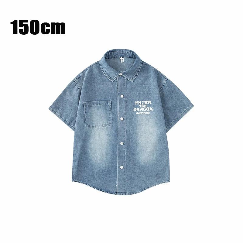 女の子 デニムシャツ ダボダボ ロック 半袖 ゆったり キッズ ヒップホップ 半袖 男の子 単品 HIPHOP デ..