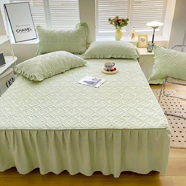 洗 冬 秋 夏 春 オールシーズン ズレ防止 姫系 中綿 キルティング 敷パッド一体型 フリル付き マットレ..