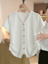 トップ ウエスト ショート 無地 ハイエンドな Vネック ホット Tシャツ 半袖 レディース 2025夏の レディース トップス