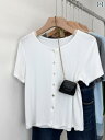 カジュアル ボタンカーディガン シェル 夏 2025 女性用 Tシャツ 半袖 ショルダー ある 伸縮性の 柔らかく レディース トップス