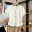 スモール スタイリッシュ スタイル ホット 2025 夏 女性用 Tシャツ 半袖 ショルダー ストレート ホワイト レディース トップス