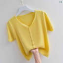 ト カーディガン ショート Vネック ゆったり セーター ニット 薄手 夏 2025 レディース 半袖 Tシャツ 冷感 レディース トップス