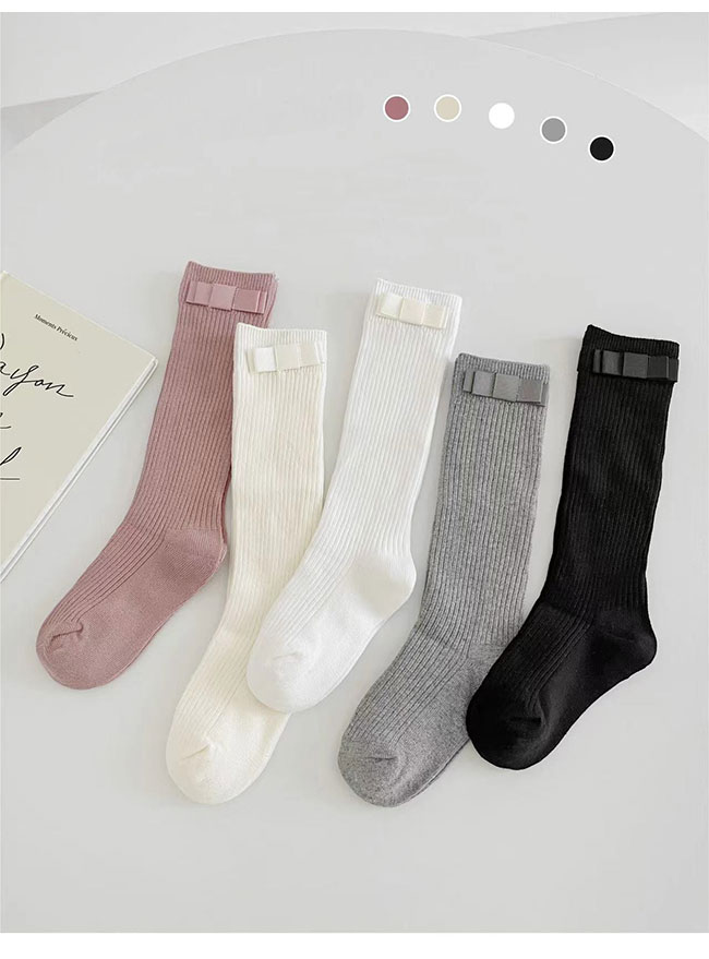 吸汗性 履き心地良い 快適 かわいい 上品 リボン スクールソックス リブ編み 綿素材 くつ下 ハイソックス 女の子 子供 キッズ 3
