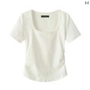 ト 丈 ショート ネック U シンプル 夏 レディース Tシャツ 半袖 無地 ショルダー ラシャペル / Chapelle La レディース トップス