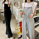 シンプル 楽ちん ワイドパンツ ロングパンツ 無地 ロング丈 オールインワン ノースリーブ 秋 春夏 ワイパンツ ロング レディース