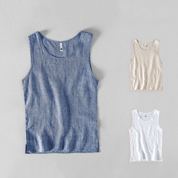 ナ カジュアル おしゃれ 家に 麻 リネン素材 上質 薄手 軽量 夏 リネン100％ トップス ベスト メンズ リネンベスト タンクトップ