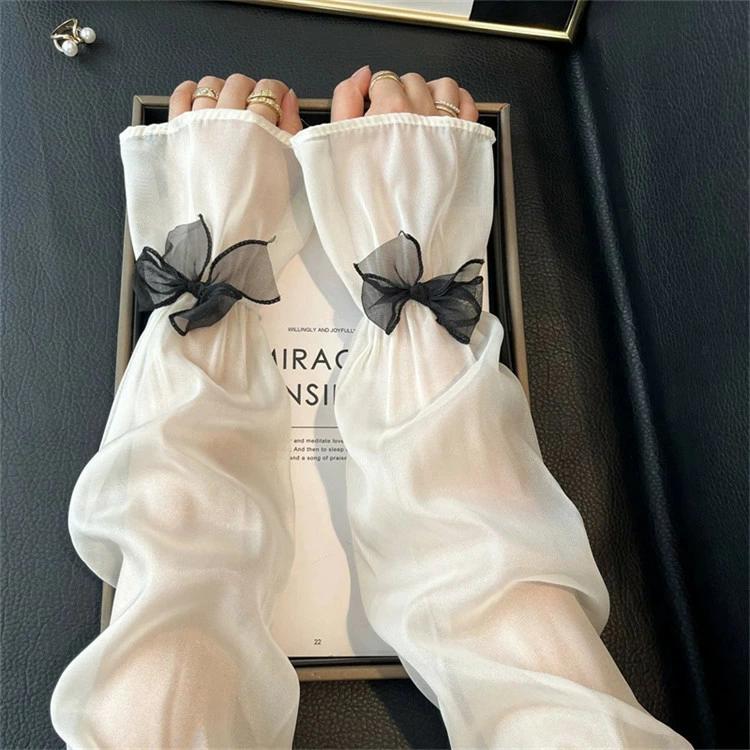 紫外線対策 りぼん 6色 通気性 UVカット 腕カバー アームウォーマー レディース 冷感 アームカバー 大人可愛い アームスリーブ