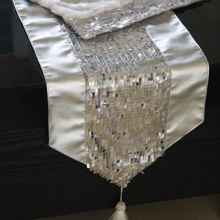 Lm ランナー テーブル スパンコール ウォータードロップ スプライシング レザーの イミテーション シル..