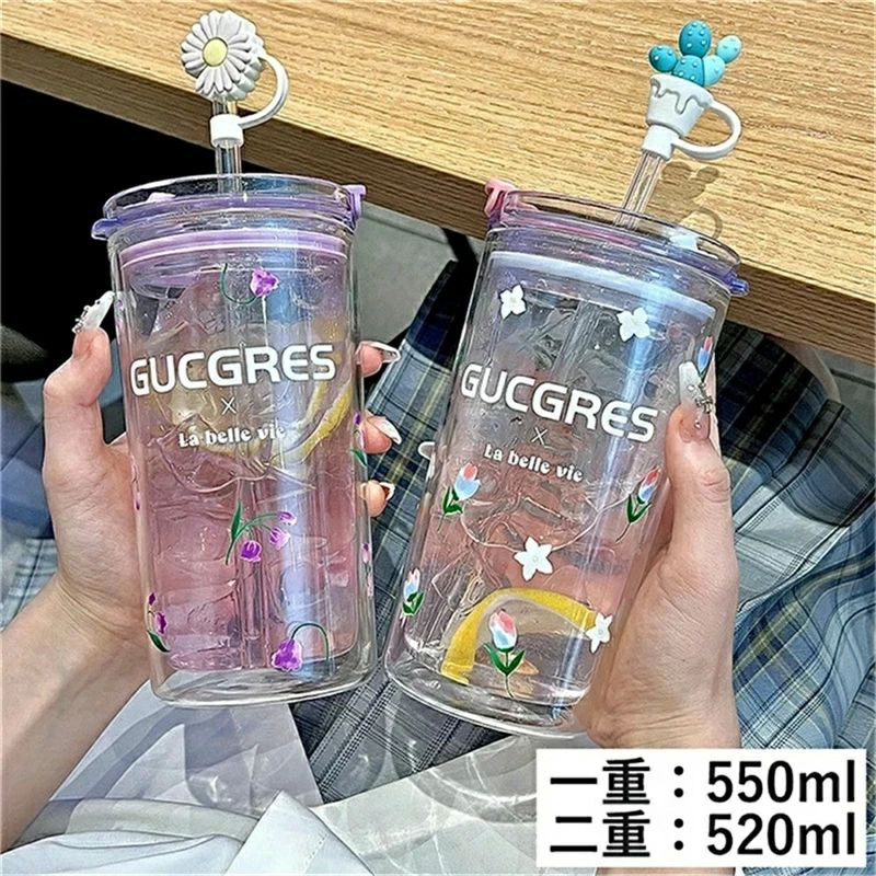 おし プリント 軽量 二重 一重 ドリンク 夏 耐熱 タンブラー ストロー付き ふた 蓋付き コップ マグカ..