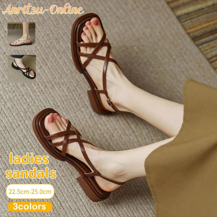 疲 痛くない 歩きやすい 軽量 シューズ 靴 夏 おしゃれ 美脚 無地 ローヒール 2.5cm オープントゥ ストラップサンダル サンダル